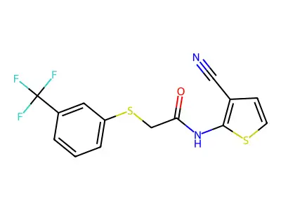N-(3-cyanothiophen-2-yl)-2-[3-(trifluoromethyl)phenyl]sulfanylacetamide structure