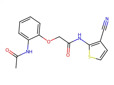 2-[2-(acetylamino)phenoxy]-N-(3-cyano-2-thienyl)acetamide structure