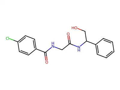 4-chloro-N-{2-[(2-hydroxy-1-phenylethyl)amino]-2-oxoethyl}benzenecarboxamide structure