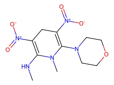 N,1-dimethyl-6-morpholino-3,5-dinitro-1,4-dihydro-2-pyridinamine structure