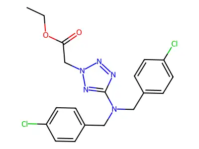Ethyl 2-[5-[bis[(4-chlorophenyl)methyl]amino]tetrazol-2-yl]acetate structure