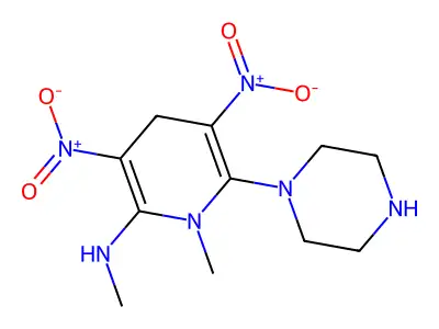 N,1-dimethyl-3,5-dinitro-6-piperazino-1,4-dihydro-2-pyridinamine structure