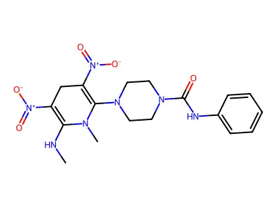 4-[1-methyl-6-(methylamino)-3,5-dinitro-1,4-dihydro-2-pyridinyl]-N-phenyltetrahydro-1(2H)-pyrazinecarboxamide structure
