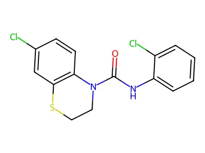 7-chloro-N-(2-chlorophenyl)-2,3-dihydro-4H-1,4-benzothiazine-4-carboxamide structure