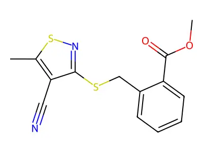 Methyl 2-{[(4-cyano-5-methyl-3-isothiazolyl)sulfanyl]methyl}benzenecarboxylate structure