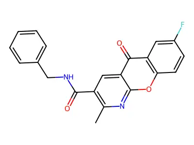 N-benzyl-7-fluoro-2-methyl-5-oxo-5H-chromeno[2,3-b]pyridine-3-carboxamide structure