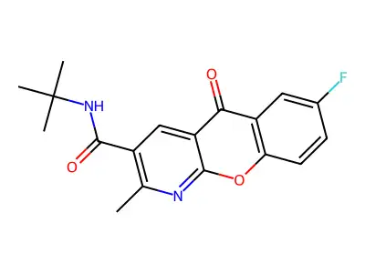 N-(tert-butyl)-7-fluoro-2-methyl-5-oxo-5H-chromeno[2,3-b]pyridine-3-carboxamide structure