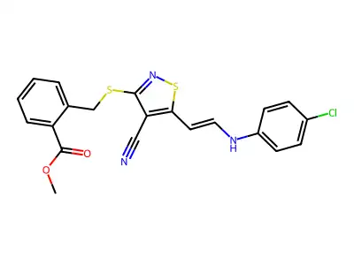 methyl 2-[[5-[2-(4-chloroanilino)ethenyl]-4-cyano-1,2-thiazol-3-yl]sulfanylmethyl]benzoate structure