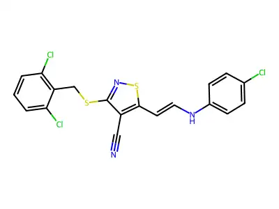 5-[2-(4-chloroanilino)ethenyl]-3-[(2,6-dichlorophenyl)methylsulfanyl]-1,2-thiazole-4-carbonitrile structure