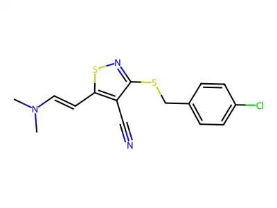 3-[(4-chlorobenzyl)sulfanyl]-5-[2-(dimethylamino)vinyl]-4-isothiazolecarbonitrile structure
