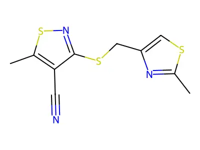 5-methyl-3-{[(2-methyl-1,3-thiazol-4-yl)methyl]sulfanyl}-4-isothiazolecarbonitrile structure