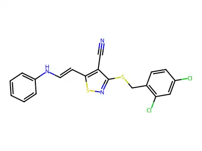 5-(2-anilinoethenyl)-3-[(2,4-dichlorophenyl)methylsulfanyl]-1,2-thiazole-4-carbonitrile structure