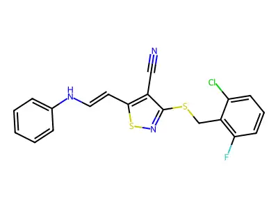 5-(2-anilinovinyl)-3-[(2-chloro-6-fluorobenzyl)sulfanyl]-4-isothiazolecarbonitrile structure