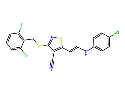 5-[2-(4-chloroanilino)ethenyl]-3-[(2-chloro-6-fluorophenyl)methylsulfanyl]-1,2-thiazole-4-carbonitrile structure