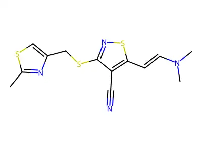 5-[2-(dimethylamino)vinyl]-3-{[(2-methyl-1,3-thiazol-4-yl)methyl]sulfanyl}-4-isothiazolecarbonitrile structure