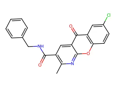 N-benzyl-7-chloro-2-methyl-5-oxo-5H-chromeno[2,3-b]pyridine-3-carboxamide structure