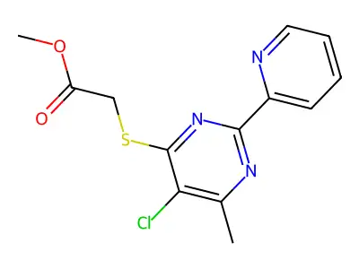 Methyl 2-{[5-chloro-6-methyl-2-(2-pyridinyl)-4-pyrimidinyl]sulfanyl}acetate structure