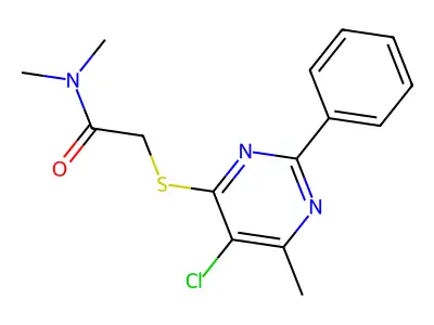 2-[(5-chloro-6-methyl-2-phenyl-4-pyrimidinyl)sulfanyl]-N,N-dimethylacetamide structure