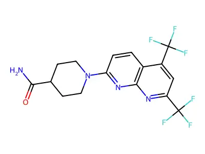 1-[5,7-Bis(trifluoromethyl)-1,8-naphthyridin-2-yl]piperidine-4-carboxamide structure