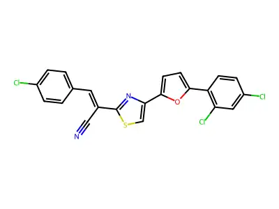 3-(4-chlorophenyl)-2-{4-[5-(2,4-dichlorophenyl)-2-furyl]-1,3-thiazol-2-yl}acrylonitrile structure