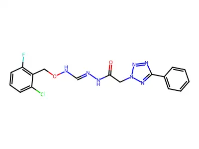 N-[(2-chloro-6-fluorobenzyl)oxy]-N'-[2-(5-phenyl-2H-1,2,3,4-tetraazol-2-yl)acetyl]hydrazonoformamide structure