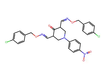 3,5-Bis[(4-chlorophenyl)methoxyiminomethyl]-1-(4-nitrophenyl)piperidin-4-one structure