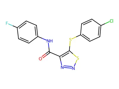 5-[(4-chlorophenyl)sulfanyl]-N-(4-fluorophenyl)-1,2,3-thiadiazole-4-carboxamide structure