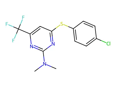 4-(4-chlorophenyl)sulfanyl-N,N-dimethyl-6-(trifluoromethyl)pyrimidin-2-amine structure
