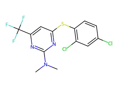 4-(2,4-dichlorophenyl)sulfanyl-N,N-dimethyl-6-(trifluoromethyl)pyrimidin-2-amine structure