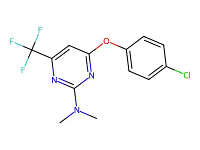 4-(4-chlorophenoxy)-N,N-dimethyl-6-(trifluoromethyl)pyrimidin-2-amine structure