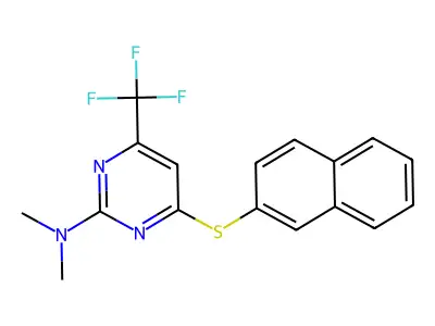 N,N-dimethyl-4-(2-naphthylsulfanyl)-6-(trifluoromethyl)-2-pyrimidinamine structure