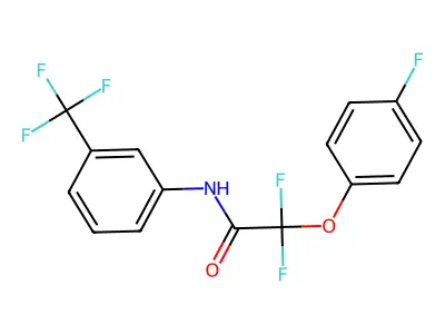 2,2-difluoro-2-(4-fluorophenoxy)-N-[3-(trifluoromethyl)phenyl]acetamide structure