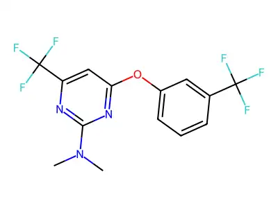 N,N-dimethyl-4-(trifluoromethyl)-6-[3-(trifluoromethyl)phenoxy]pyrimidin-2-amine structure