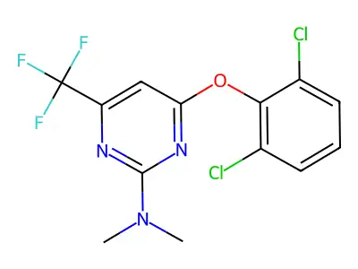 4-(2,6-dichlorophenoxy)-N,N-dimethyl-6-(trifluoromethyl)pyrimidin-2-amine structure