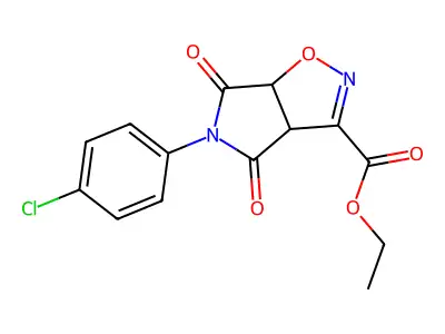 ethyl 5-(4-chlorophenyl)-4,6-dioxo-4,5,6,6a-tetrahydro-3aH-pyrrolo[3,4-d]isoxazole-3-carboxylate structure