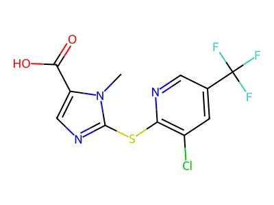 2-((3-Chloro-5-(trifluoromethyl)-2-pyridinyl)sulfanyl)-1-methyl-1H-imidazole-5-carboxylic acid structure