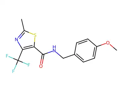 N-[(4-methoxyphenyl)methyl]-2-methyl-4-(trifluoromethyl)-1,3-thiazole-5-carboxamide structure
