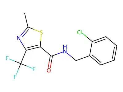 N-[(2-chlorophenyl)methyl]-2-methyl-4-(trifluoromethyl)-1,3-thiazole-5-carboxamide structure