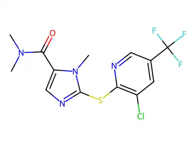 2-((3-Chloro-5-(trifluoromethyl)-2-pyridinyl)sulfanyl)-N,N,1-trimethyl-1H-imidazole-5-carboxamide structure