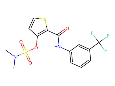 [2-[[3-(trifluoromethyl)phenyl]carbamoyl]thiophen-3-yl] N,N-dimethylsulfamate structure