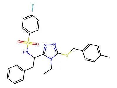 N-(1-{4-ethyl-5-[(4-methylbenzyl)sulfanyl]-4H-1,2,4-triazol-3-yl}-2-phenylethyl)-4-fluorobenzenesulfonamide structure