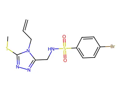 N-{[4-allyl-5-(methylsulfanyl)-4H-1,2,4-triazol-3-yl]methyl}-4-bromobenzenesulfonamide structure