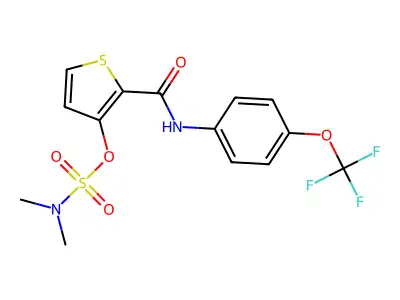 [2-[[4-(trifluoromethoxy)phenyl]carbamoyl]thiophen-3-yl] N,N-dimethylsulfamate structure