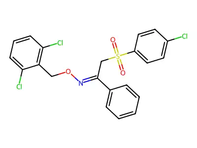 2-(4-chlorophenyl)sulfonyl-N-[(2,6-dichlorophenyl)methoxy]-1-phenylethanimine structure