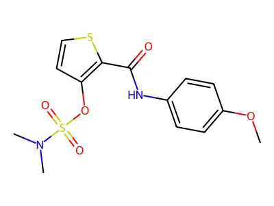 2-[(4-methoxyanilino)carbonyl]-3-thienyl-N,N-dimethylsulfamate structure