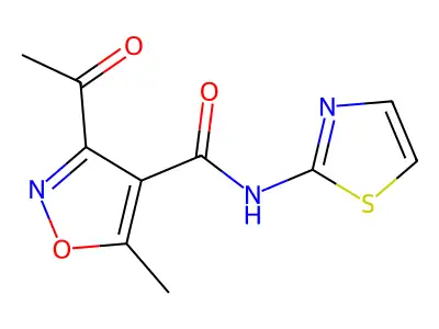 3-acetyl-5-methyl-N-(1,3-thiazol-2-yl)-1,2-oxazole-4-carboxamide structure