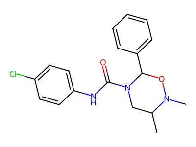 N-(4-chlorophenyl)-2,3-dimethyl-6-phenyl-1,2,5-oxadiazinane-5-carboxamide structure