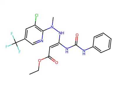 ethyl 3-[(anilinocarbonyl)amino]-3-{2-[3-chloro-5-(trifluoromethyl)-2-pyridinyl]-2-methylhydrazino}acrylate structure