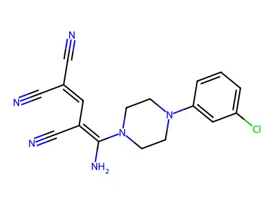 4-Amino-4-[4-(3-chlorophenyl)piperazino]-1,3-butadiene-1,1,3-tricarbonitrile structure