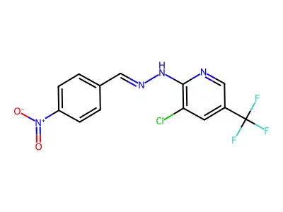3-chloro-N-[(4-nitrophenyl)methylideneamino]-5-(trifluoromethyl)pyridin-2-amine structure